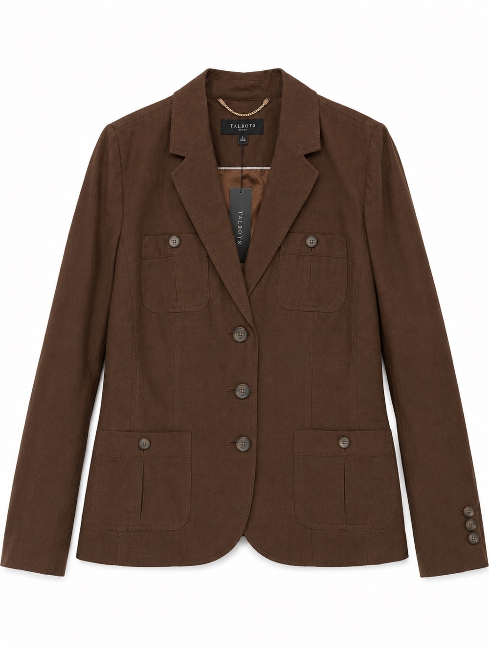 Talbots‎ Petites Linen Blend Utility Blazer Brown Size 10P NWT Rayon Jacket